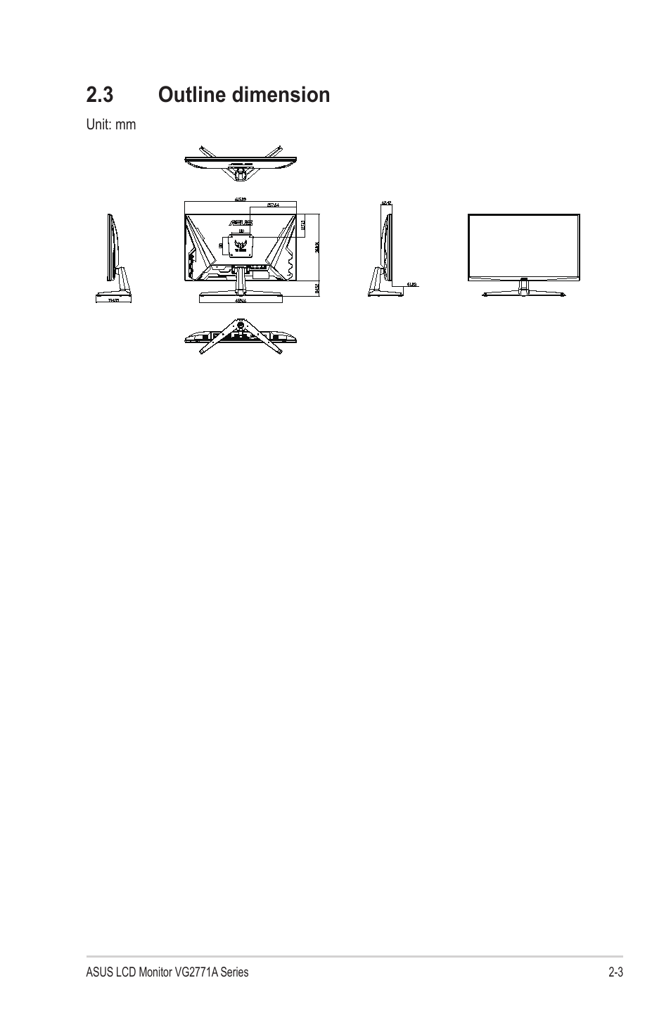 3 outline dimension | Asus TUF Gaming VG277Q1A 27" 165 Hz Gaming Monitor User Manual | Page 15 / 24