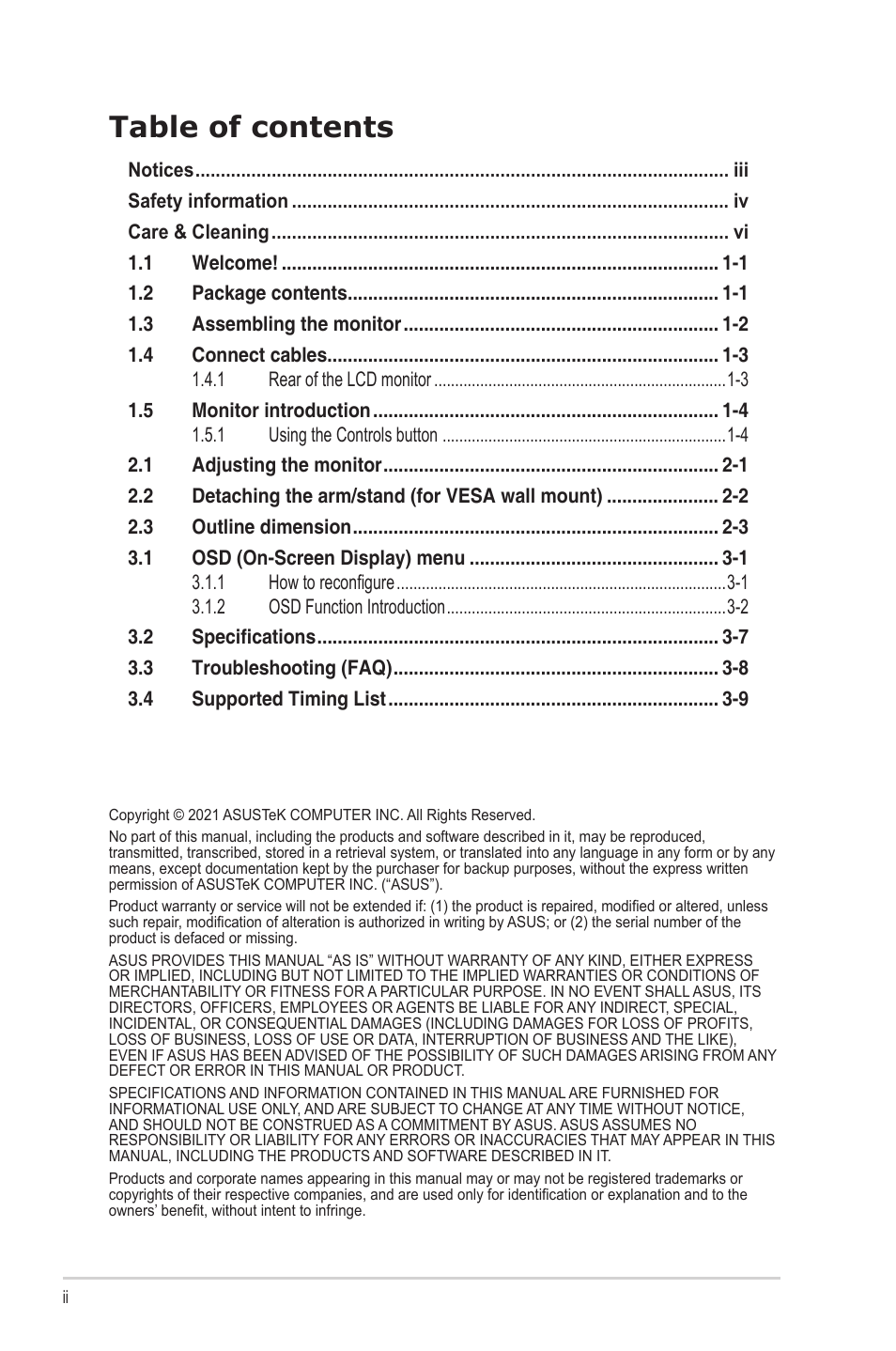 Asus TUF Gaming VG277Q1A 27" 165 Hz Gaming Monitor User Manual | Page 2 / 24