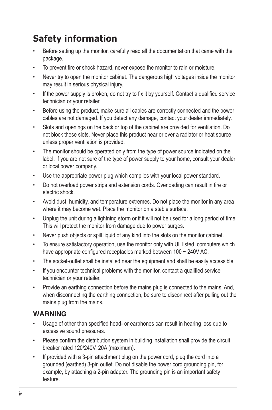 Safety information | Asus TUF Gaming VG277Q1A 27" 165 Hz Gaming Monitor User Manual | Page 4 / 24