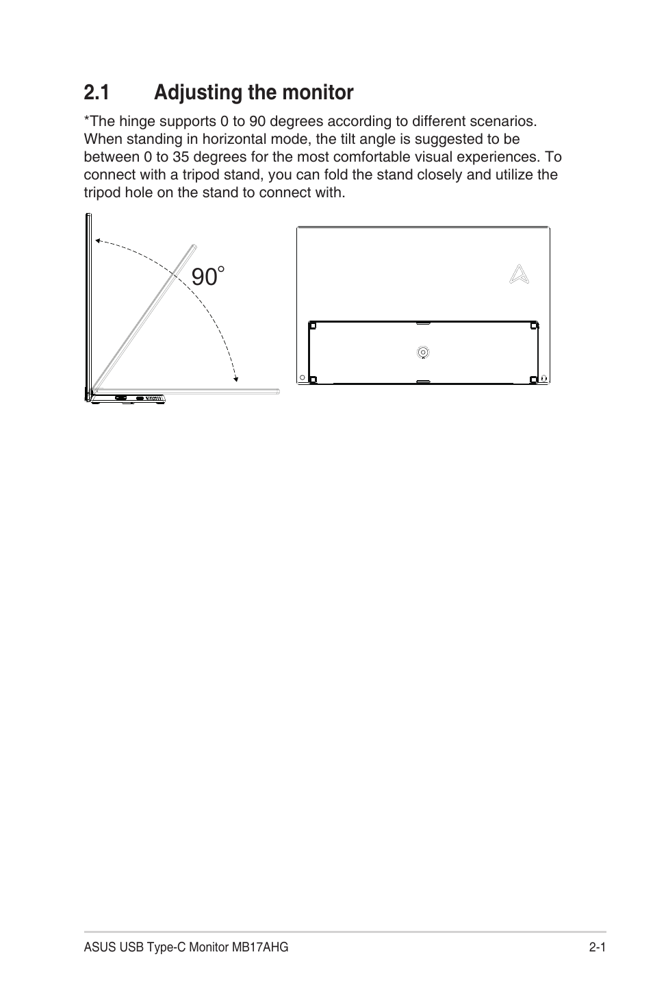 1 adjusting the monitor, Adjusting the monitor -1 | Asus ZenScreen MB17AHG 17.3" 144 Hz Portable Monitor User Manual | Page 12 / 27