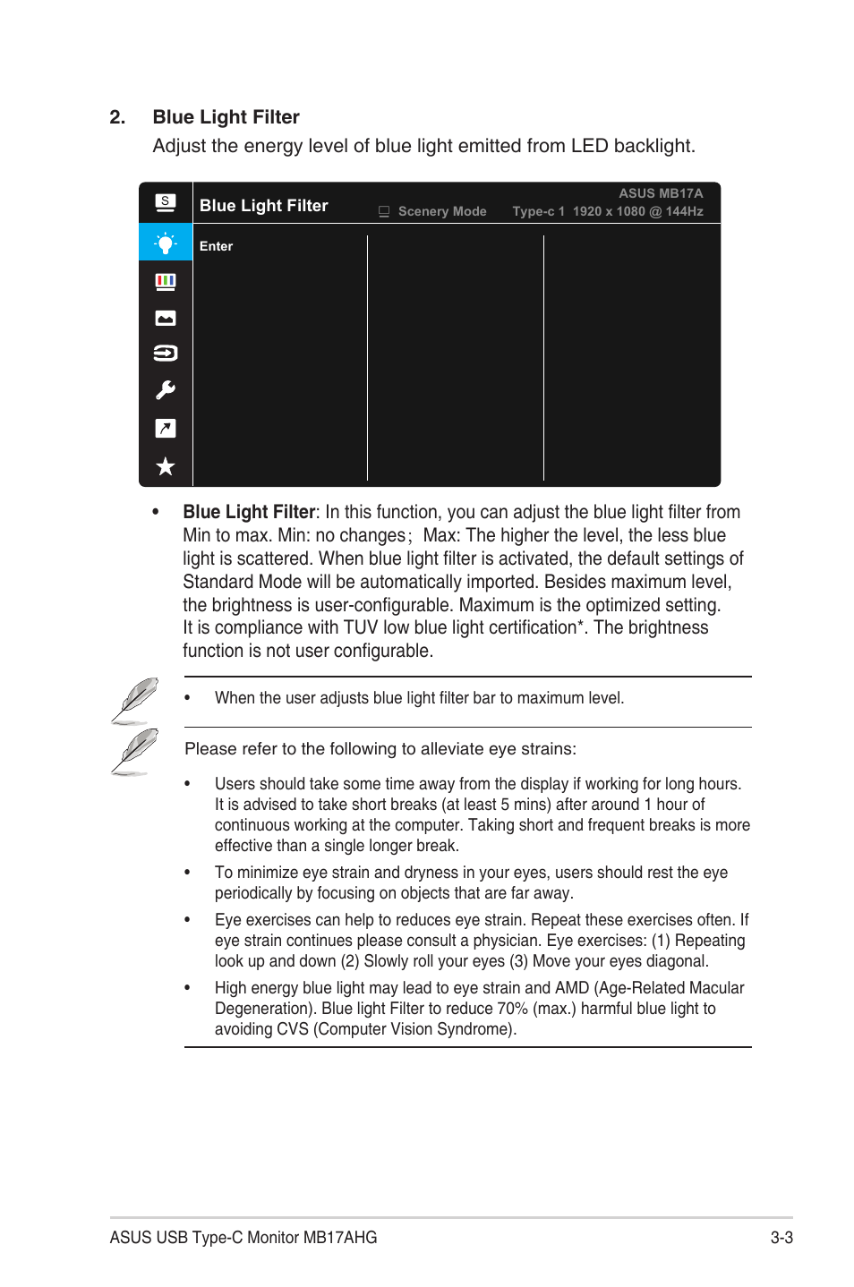 Asus ZenScreen MB17AHG 17.3" 144 Hz Portable Monitor User Manual | Page 16 / 27