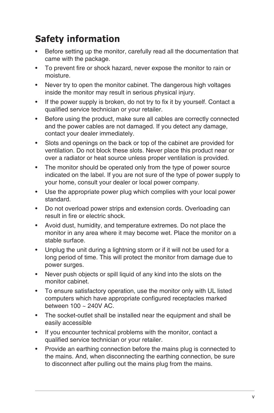 Safety information | Asus TUF Gaming VG249Q3A 23.8" 180 Hz Gaming Monitor User Manual | Page 5 / 26