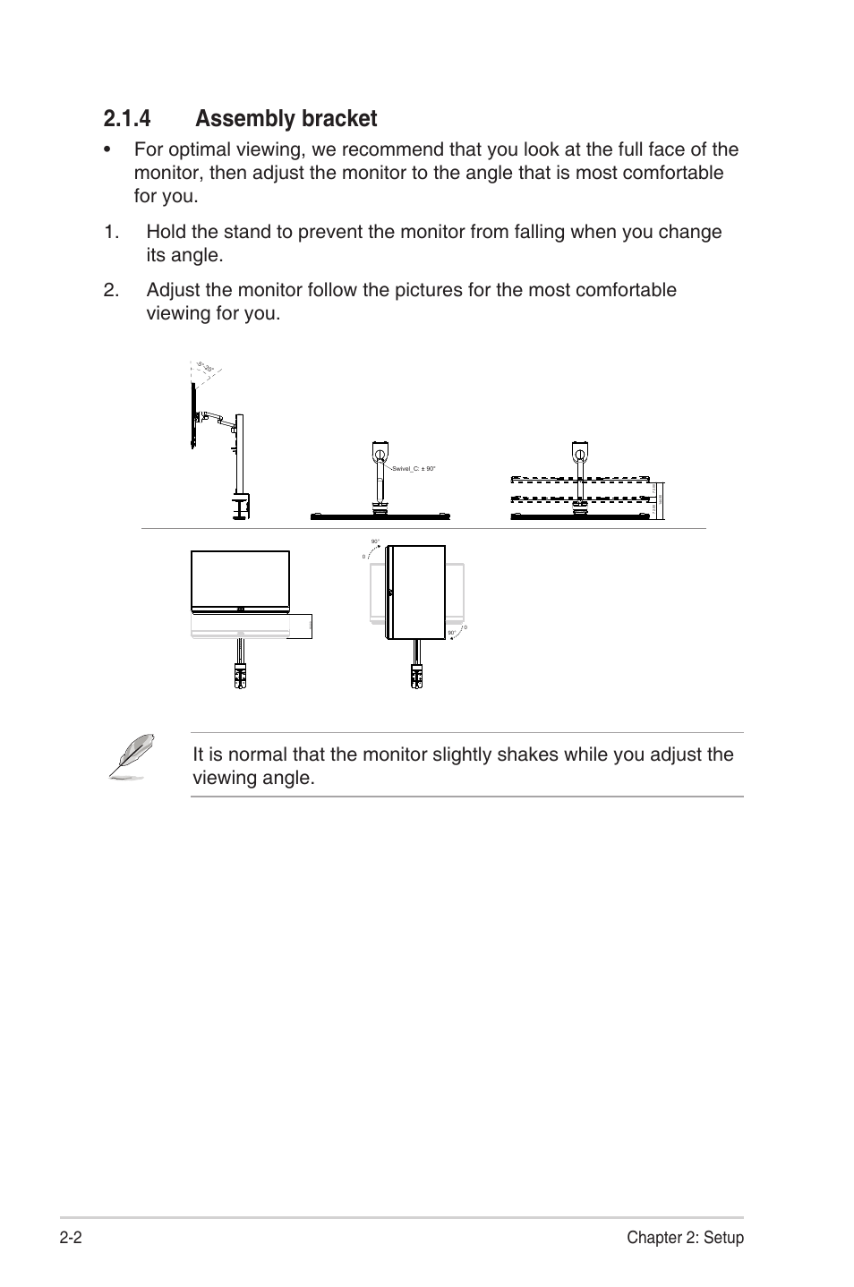 4 assembly bracket, Assembly bracket -2, 2 chapter 2: setup | Asus ZenScreen MB249C 23.8" Portable Monitor User Manual | Page 12 / 26