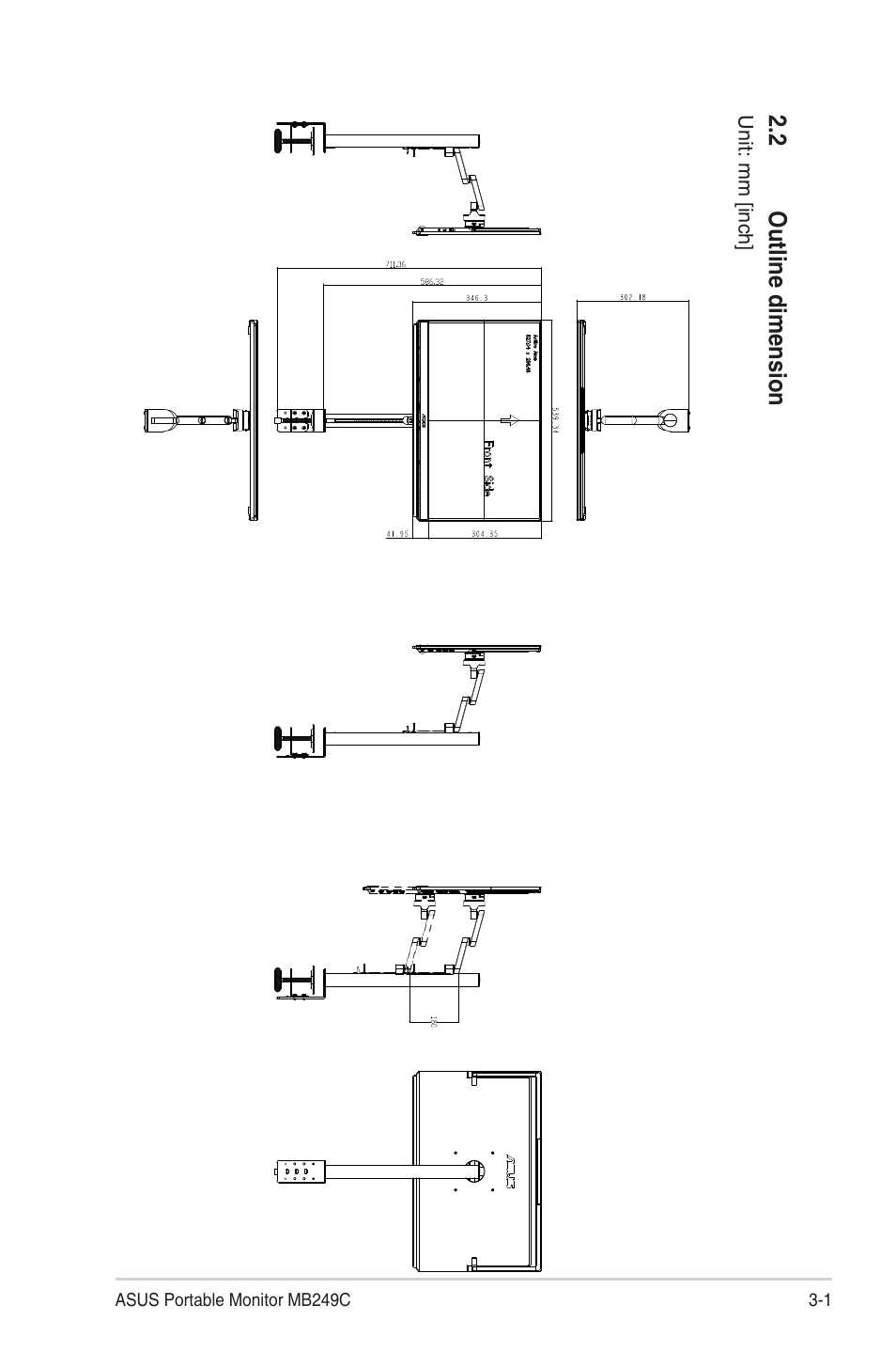 2 outline dimension, Outline dimension -1 | Asus ZenScreen MB249C 23.8" Portable Monitor User Manual | Page 13 / 26
