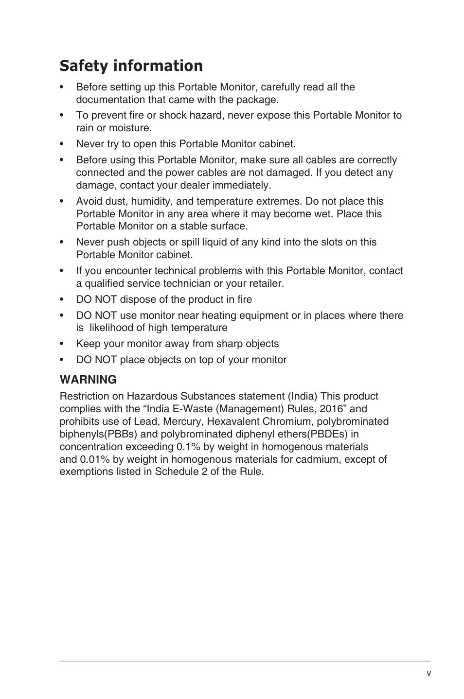 Safety information | Asus ZenScreen MB249C 23.8" Portable Monitor User Manual | Page 5 / 26