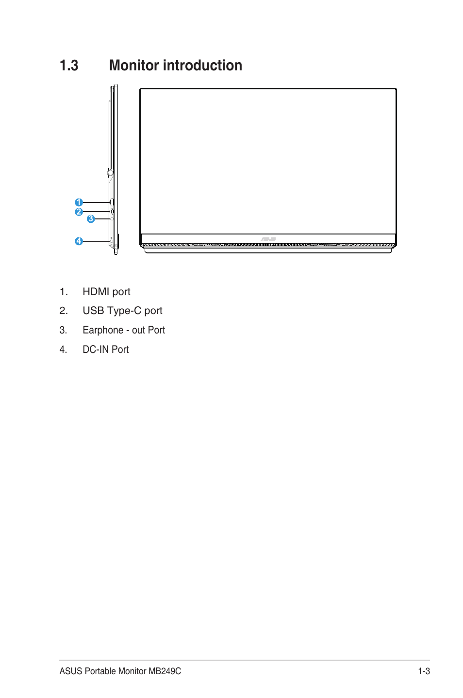 3 monitor introduction, Monitor introduction -3 | Asus ZenScreen MB249C 23.8" Portable Monitor User Manual | Page 9 / 26