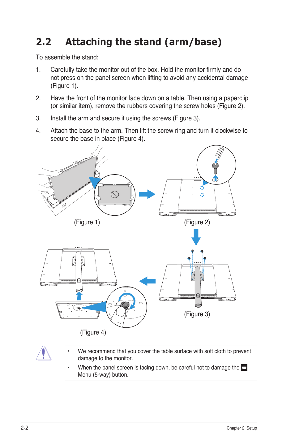2 attaching the stand (arm/base), Attaching the stand (arm/base) -2 | Asus ProArt Display OLED PA32DC 31.5" 4K HDR Monitor User Manual | Page 18 / 47