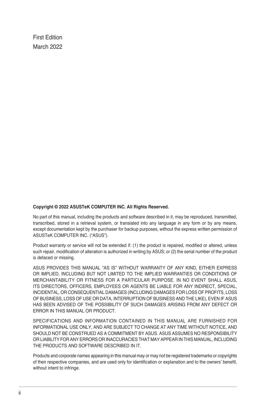 First edition march 2022 | Asus ProArt Display OLED PA32DC 31.5" 4K HDR Monitor User Manual | Page 2 / 47