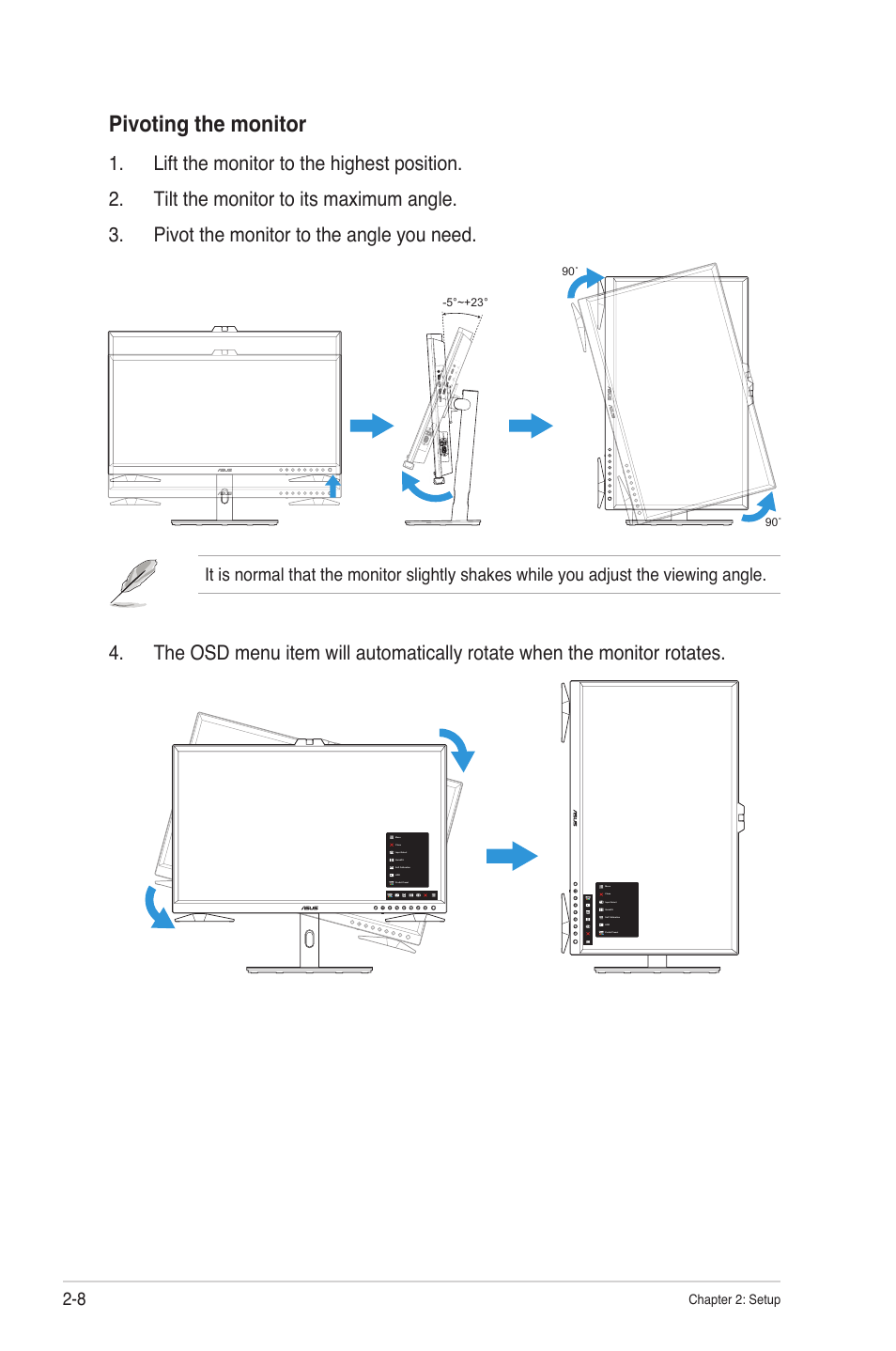 Pivoting the monitor | Asus ProArt Display OLED PA32DC 31.5" 4K HDR Monitor User Manual | Page 24 / 47
