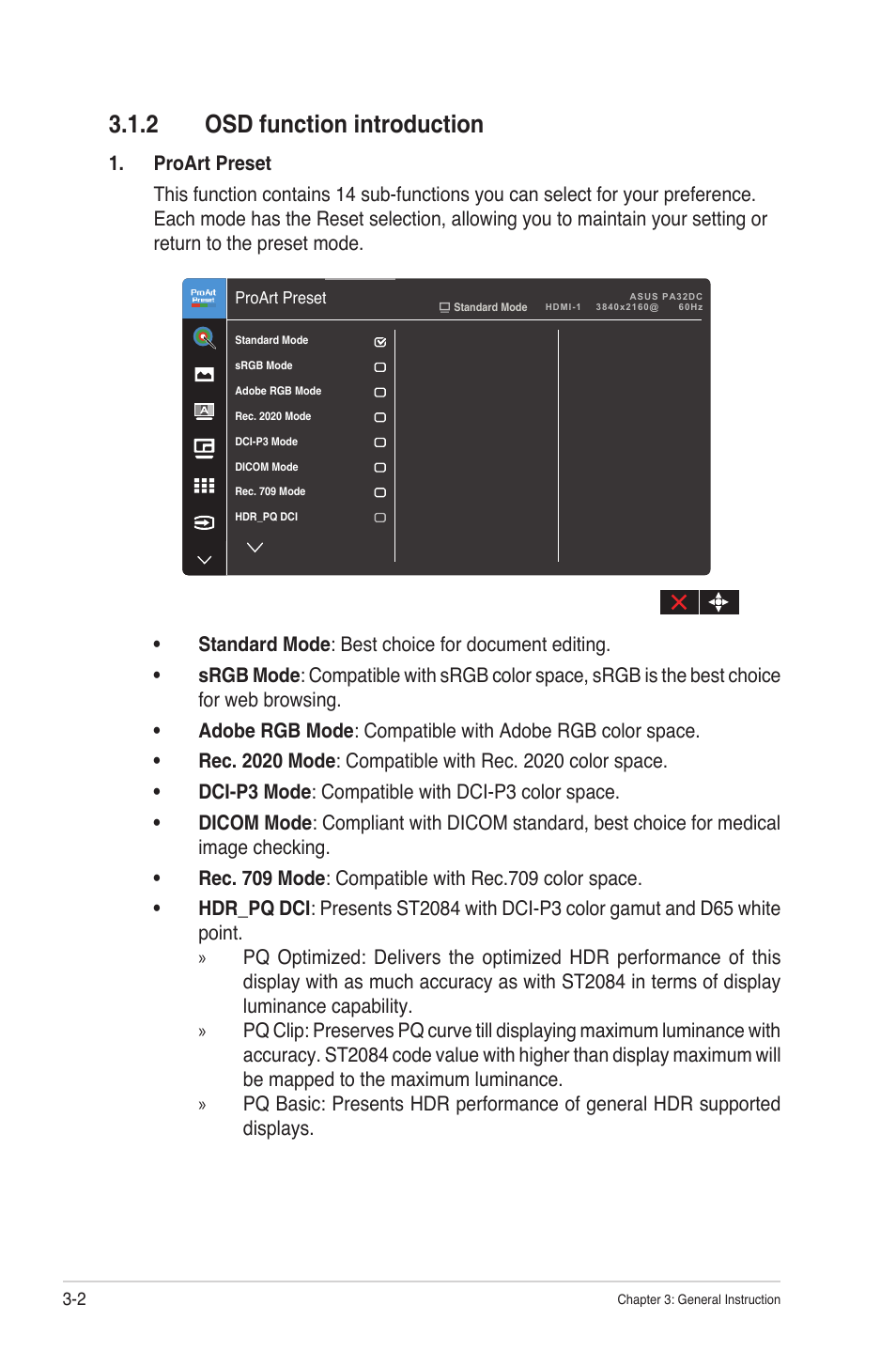2 osd function introduction, Osd function introduction | Asus ProArt Display OLED PA32DC 31.5" 4K HDR Monitor User Manual | Page 28 / 47