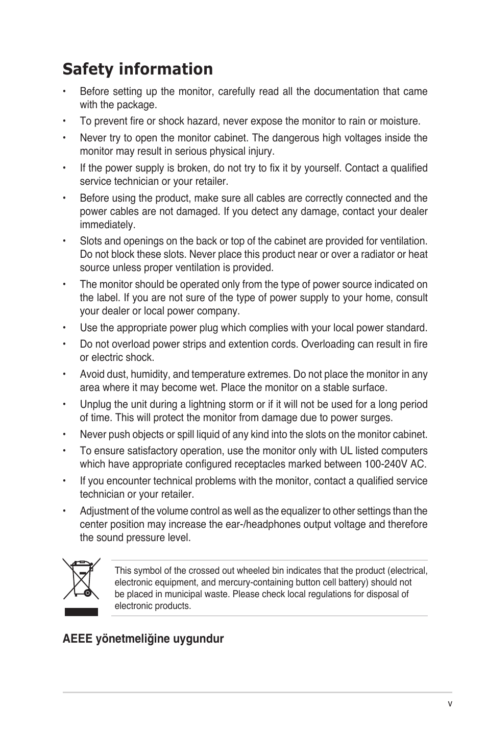 Safety information | Asus ProArt Display OLED PA32DC 31.5" 4K HDR Monitor User Manual | Page 5 / 47