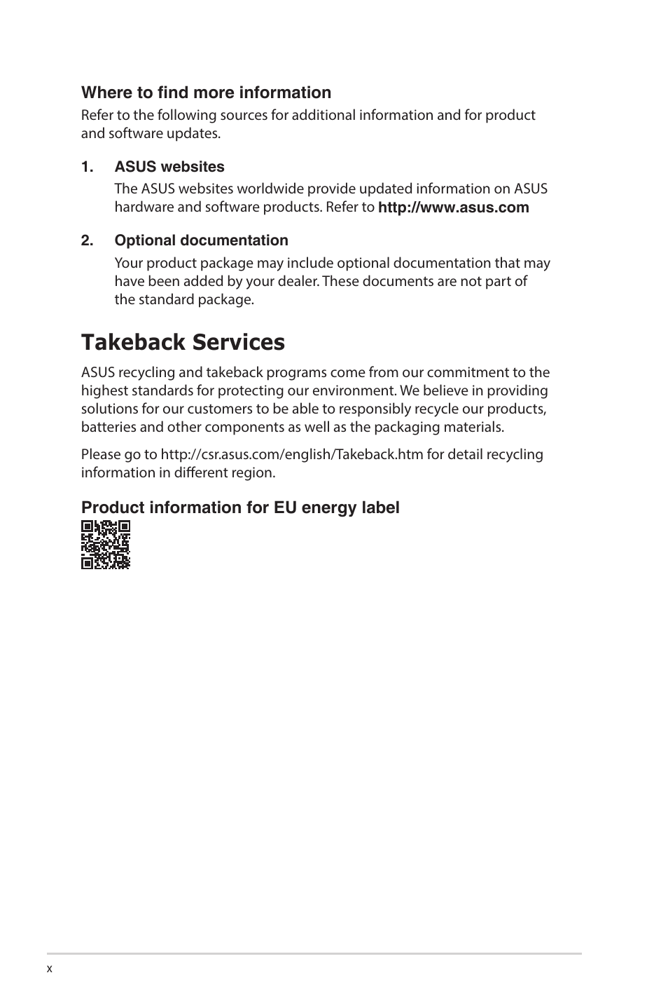 Takeback services | Asus VA27ECPSN 27" Monitor User Manual | Page 10 / 33