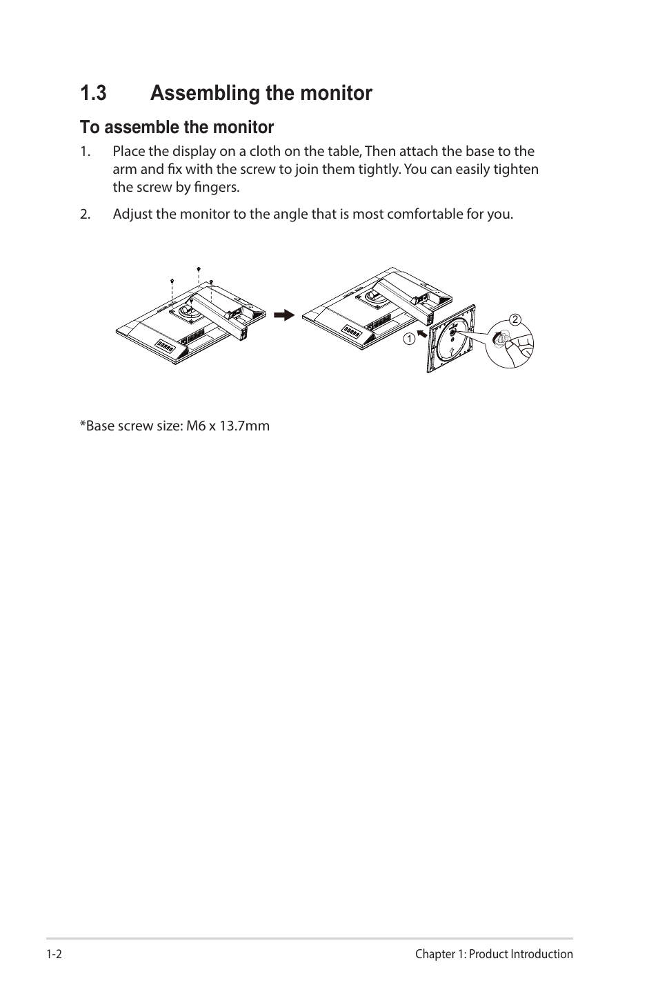 3 assembling the monitor, Assembling the monitor -2 | Asus VA27ECPSN 27" Monitor User Manual | Page 12 / 33