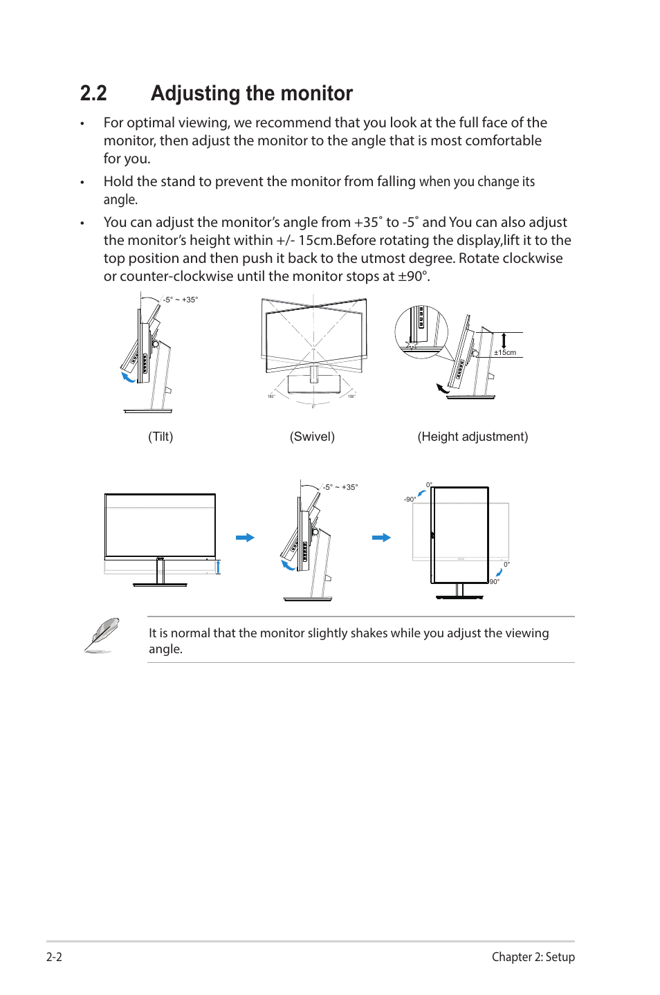 2 adjusting the monitor, Adjusting the monitor -2 | Asus VA27ECPSN 27" Monitor User Manual | Page 19 / 33
