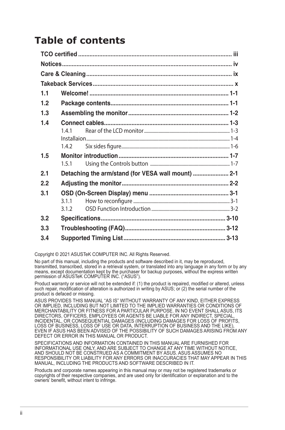 Asus VA27ECPSN 27" Monitor User Manual | Page 2 / 33