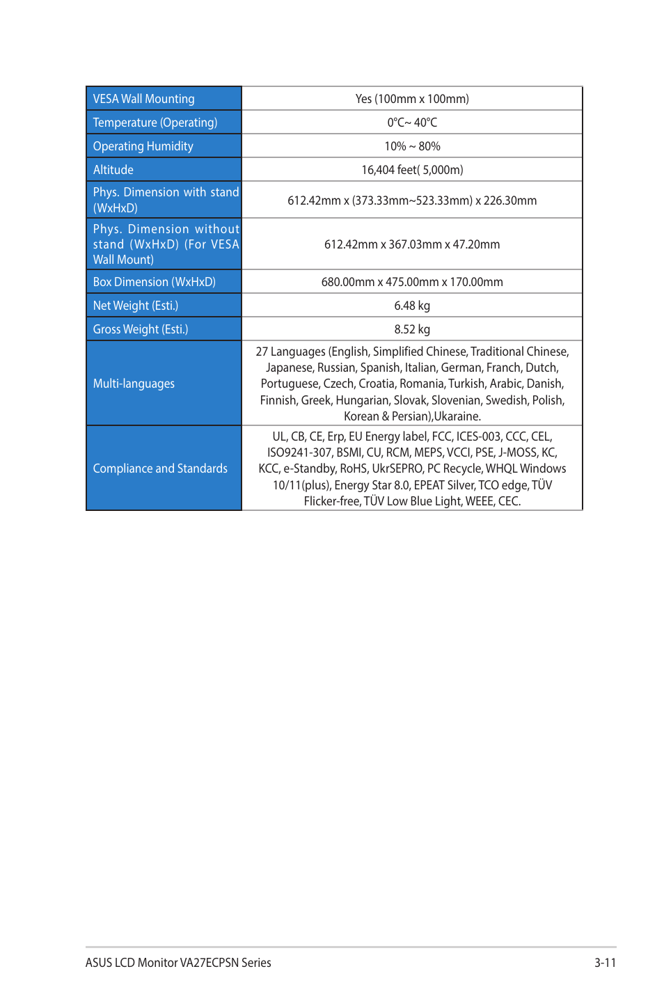 Asus VA27ECPSN 27" Monitor User Manual | Page 30 / 33