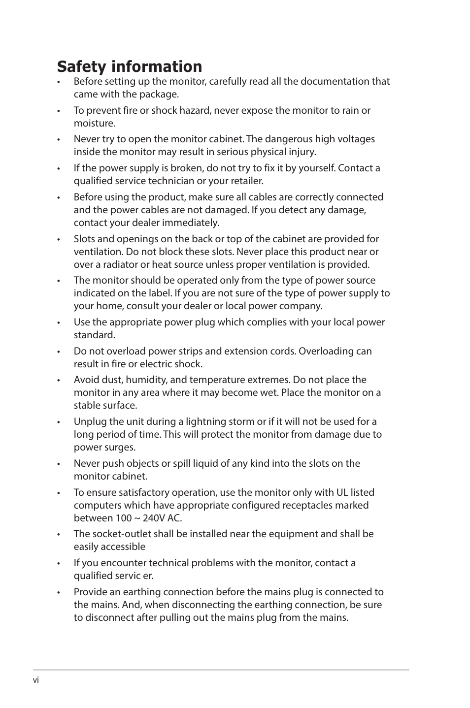 Safety information | Asus VA27ECPSN 27" Monitor User Manual | Page 6 / 33