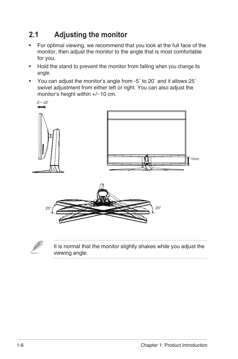 1 adjusting the monitor | Asus Republic of Gamers Swift PG329QW 32" 1440p 175 Hz Gaming Monitor User Manual | Page 13 / 28