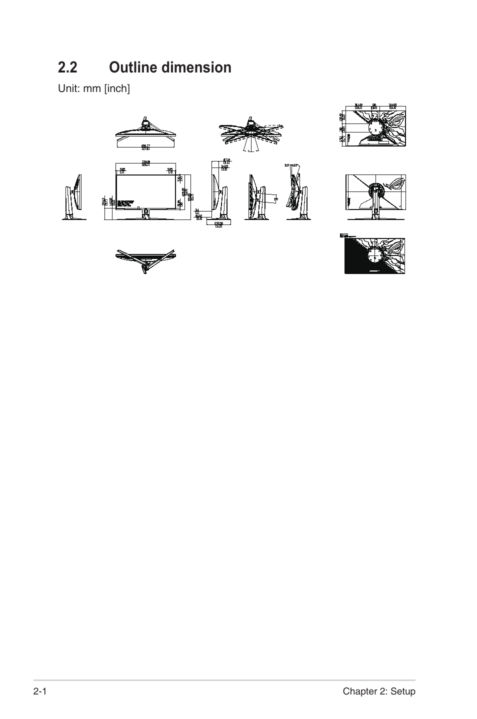 2 outline dimension | Asus Republic of Gamers Swift PG329QW 32" 1440p 175 Hz Gaming Monitor User Manual | Page 14 / 28