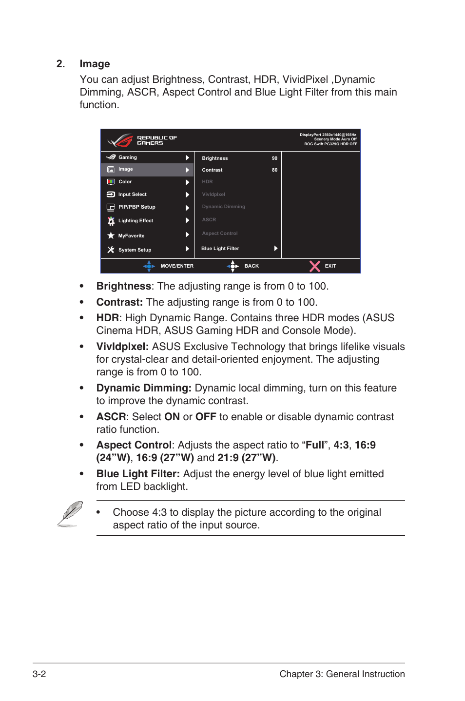 Asus Republic of Gamers Swift PG329QW 32" 1440p 175 Hz Gaming Monitor User Manual | Page 18 / 28