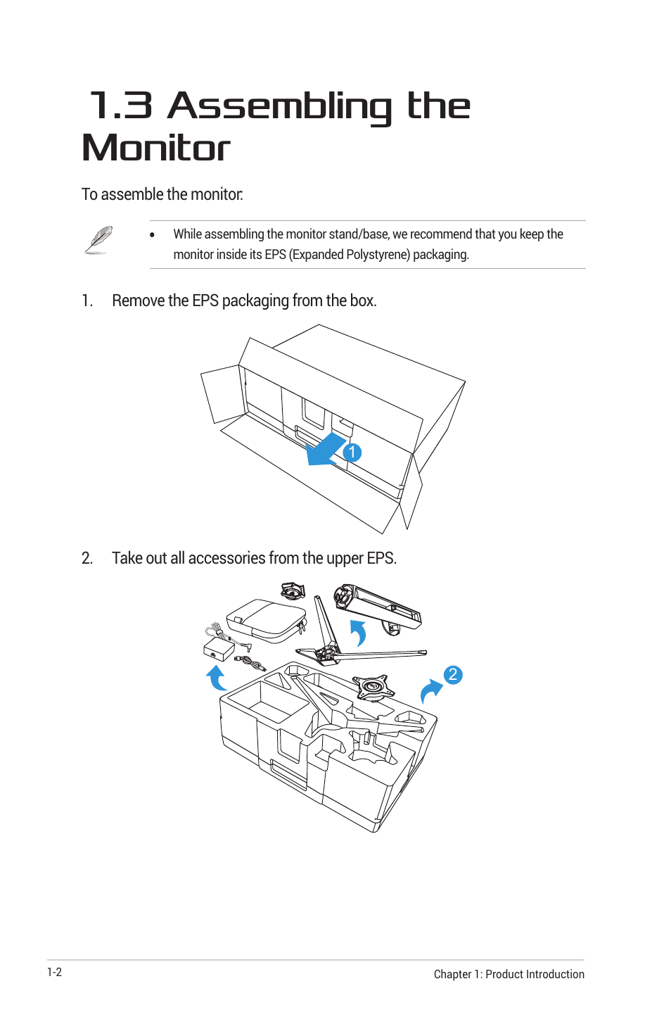 3 assembling the monitor, 3 assembling the monitor -2 | Asus Republic of Gamers Swift OLED 26.5" 1440p HDR 240 Hz Gaming Monitor User Manual | Page 12 / 40