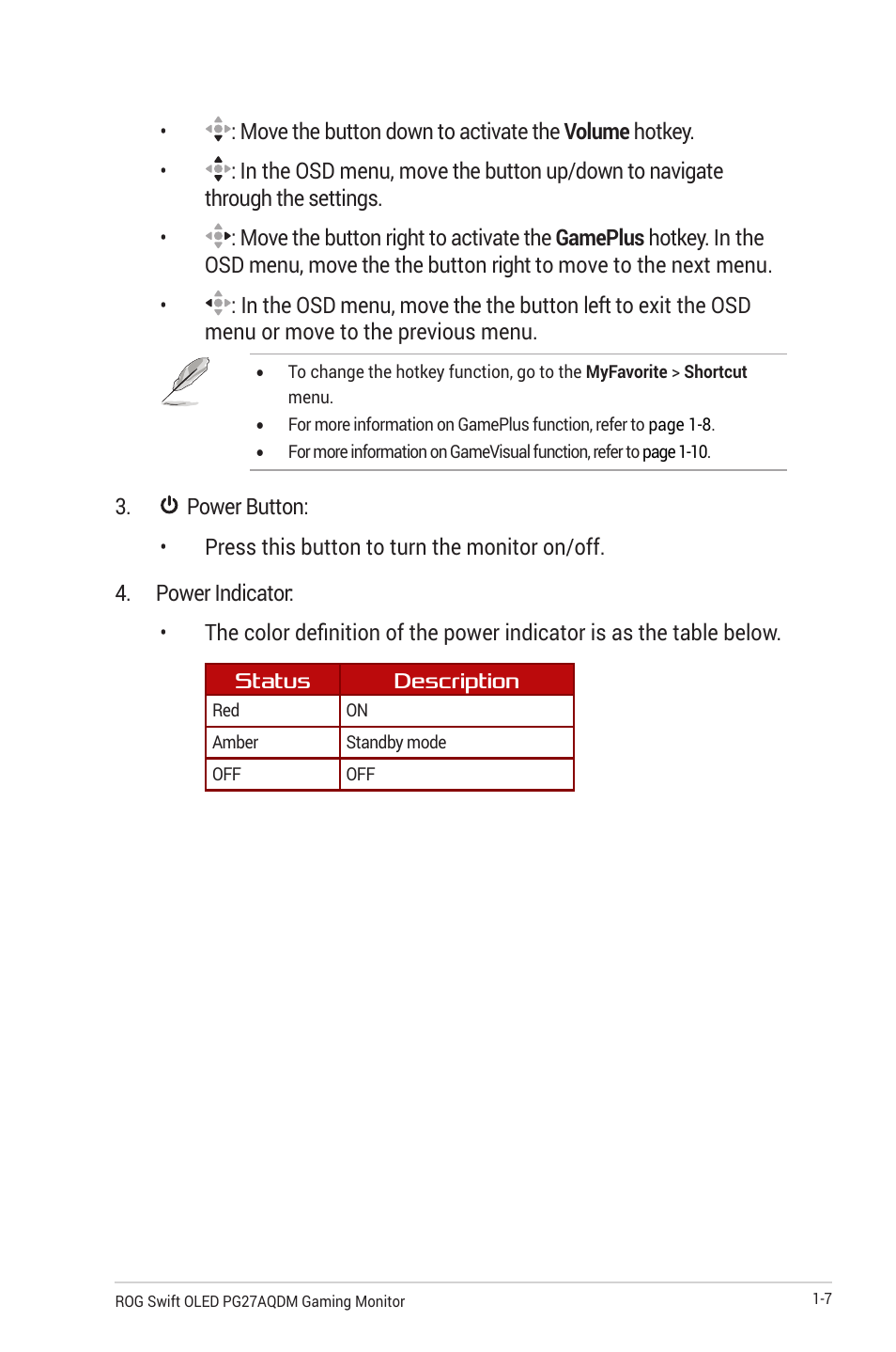 Asus Republic of Gamers Swift OLED 26.5" 1440p HDR 240 Hz Gaming Monitor User Manual | Page 17 / 40