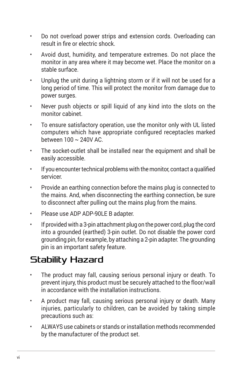 Stability hazard | Asus Republic of Gamers Swift OLED 26.5" 1440p HDR 240 Hz Gaming Monitor User Manual | Page 6 / 40