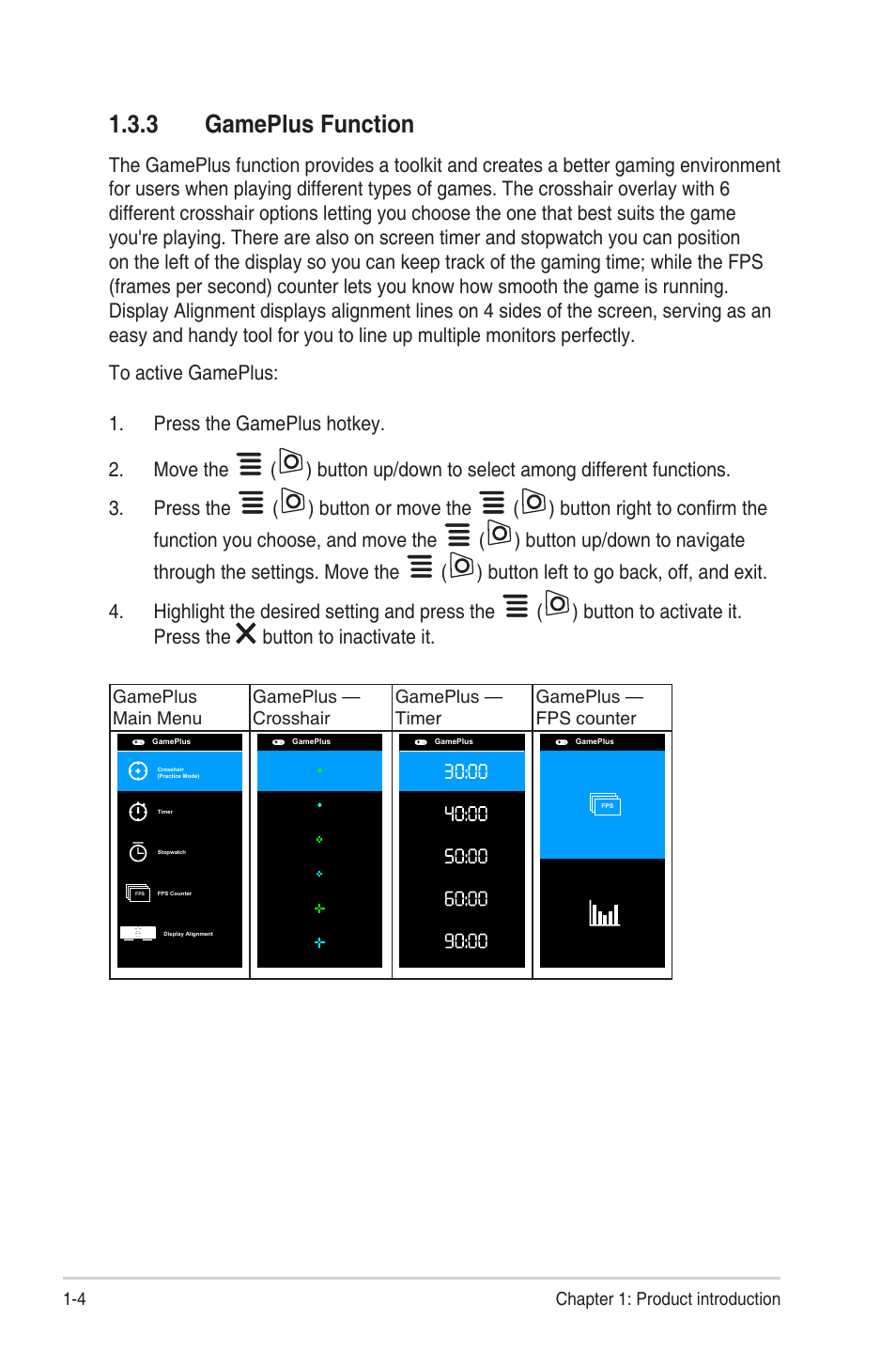 3 gameplus function, Gameplus function -4 | Asus TUF Gaming VG249QM1A 23.8" 270 Hz Gaming Monitor User Manual | Page 12 / 31