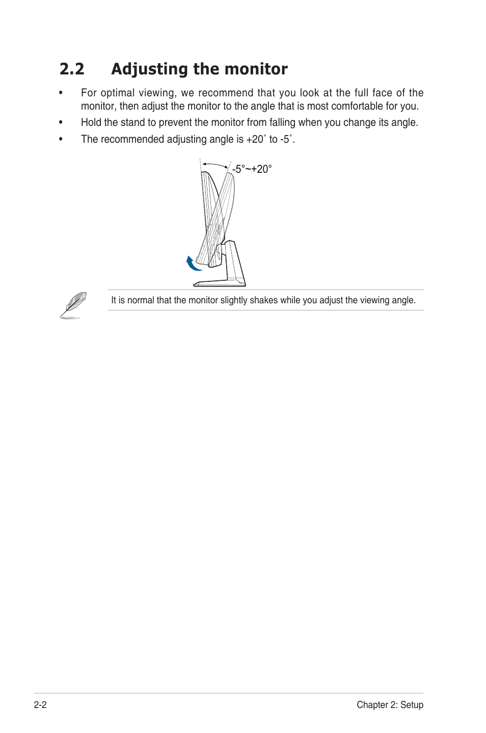 2 adjusting the monitor, Adjusting the monitor -2 | Asus TUF Gaming VG249QM1A 23.8" 270 Hz Gaming Monitor User Manual | Page 16 / 31