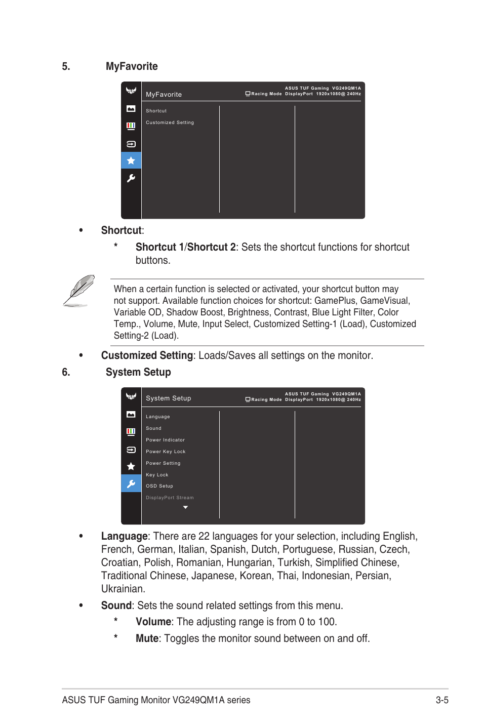 Myfavorite | Asus TUF Gaming VG249QM1A 23.8" 270 Hz Gaming Monitor User Manual | Page 23 / 31