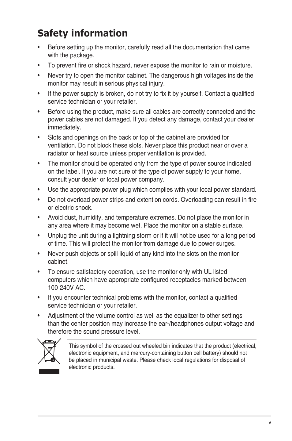 Safety information | Asus TUF Gaming VG249QM1A 23.8" 270 Hz Gaming Monitor User Manual | Page 5 / 31
