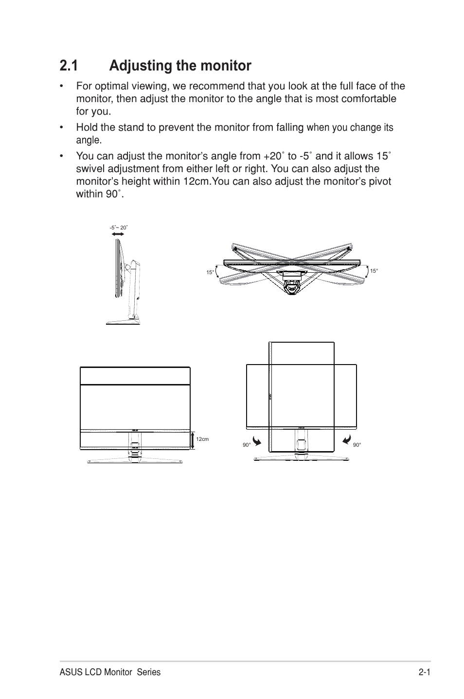 1 adjusting the monitor, Adjusting the monitor -1 | Asus TUF Gaming VG28UQL1A 28" 4K 144 Hz IPS Gaming Monitor User Manual | Page 13 / 29