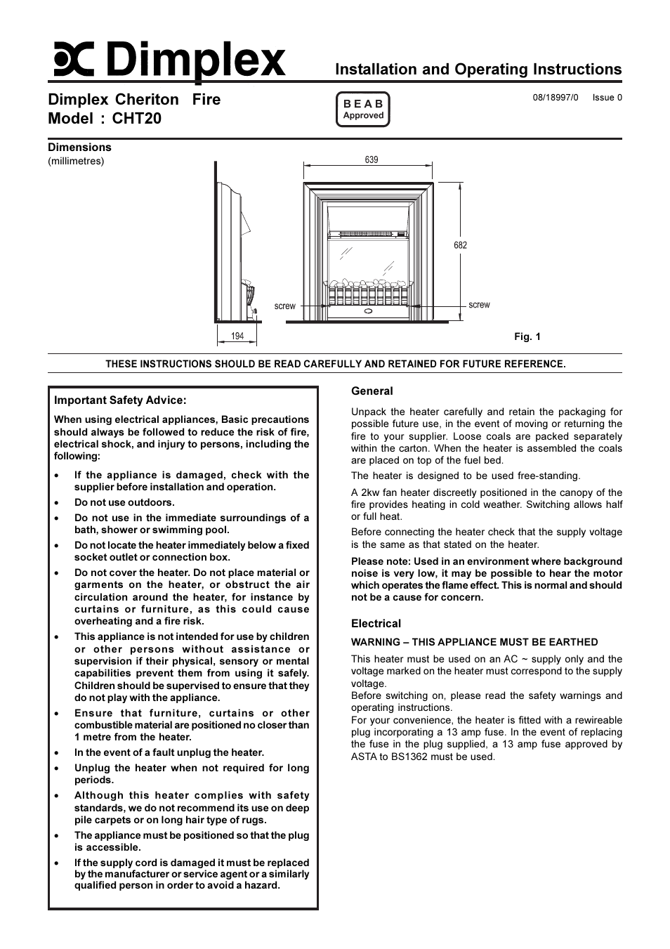 Dimplex CHT20 User Manual | 2 pages