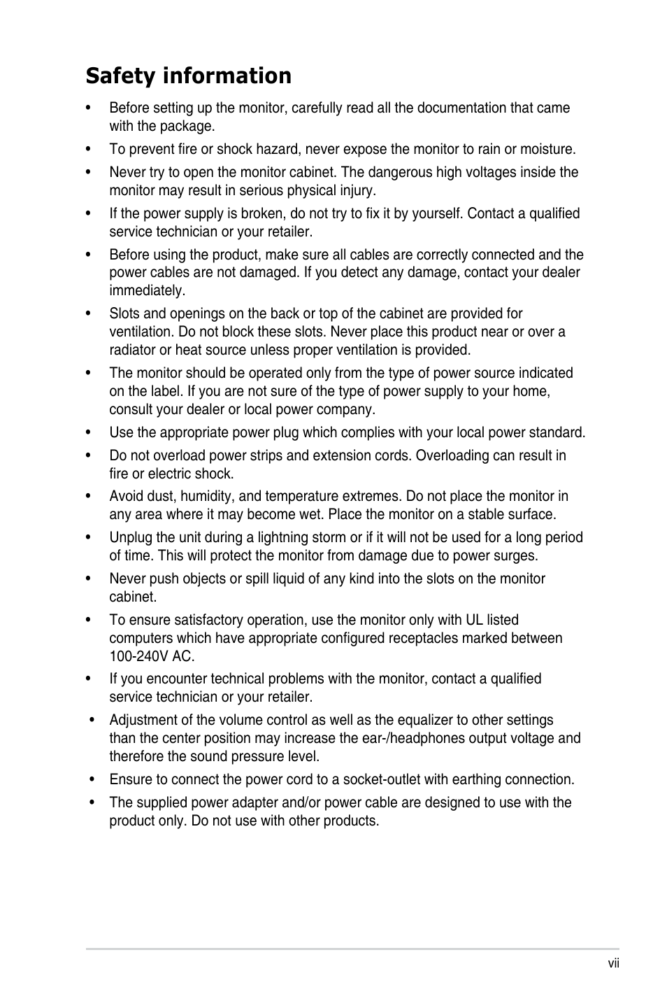 Safety information | Asus ProArt 27" 1440p 144 Hz Monitor User Manual | Page 7 / 34