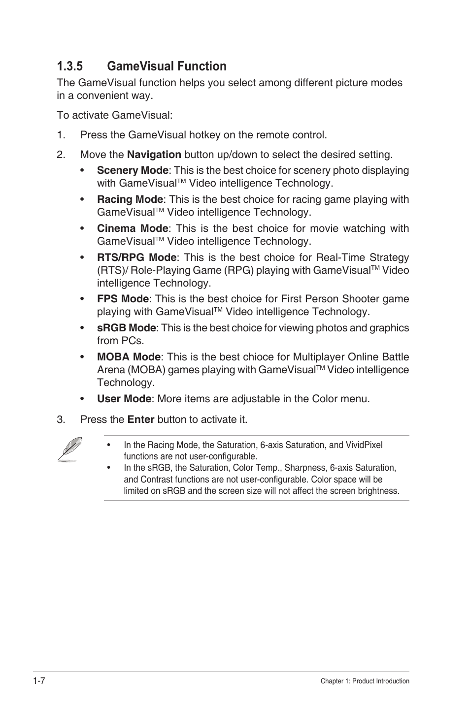 5 gamevisual function, Gamevisual function -7 | Asus Republic of Gamers Swift PG48UQ 47.5" 4K HDR 138 Hz Gaming Monitor User Manual | Page 14 / 33