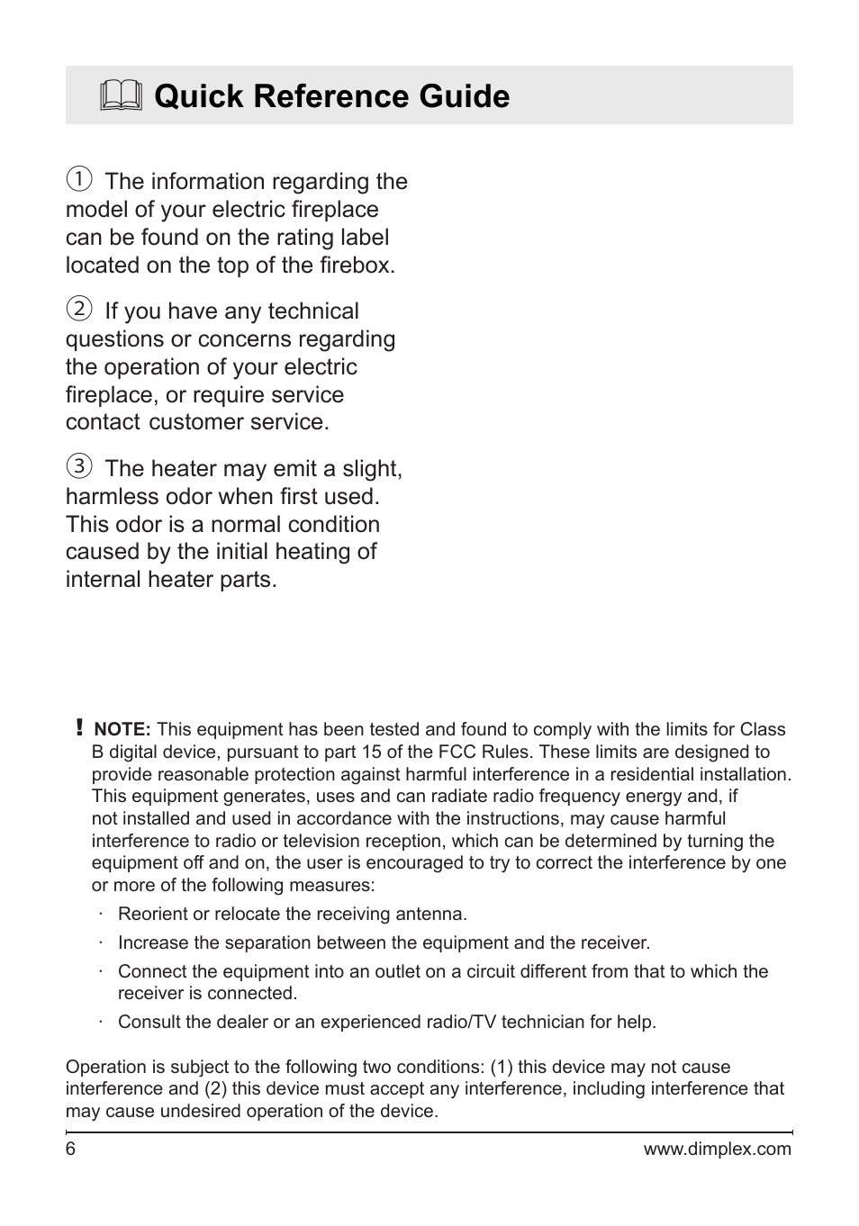 Quick reference guide | Dimplex Electric Fireplace DFG253A User Manual | Page 6 / 19