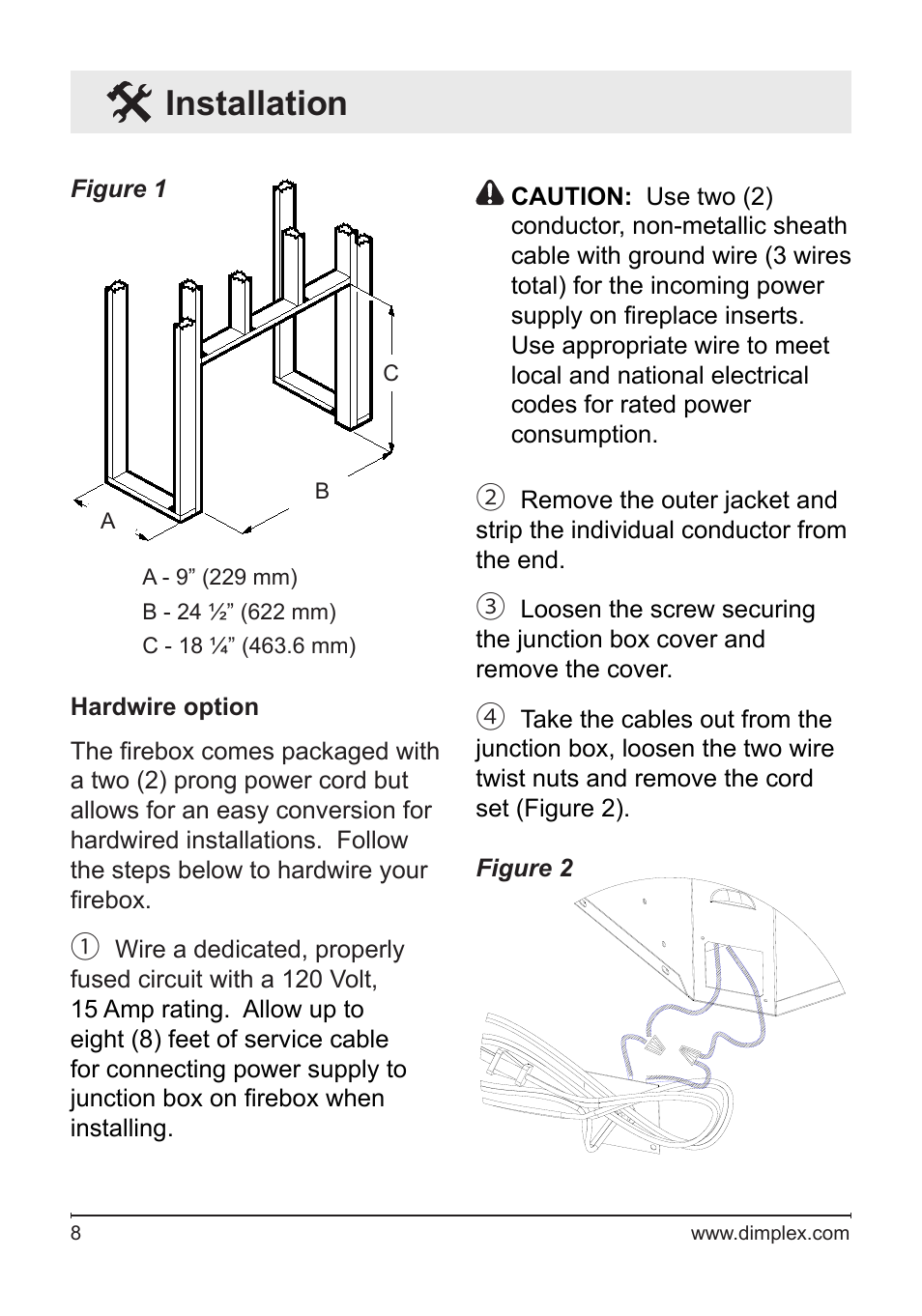 Installation | Dimplex Electric Fireplace DFG253A User Manual | Page 8 / 19