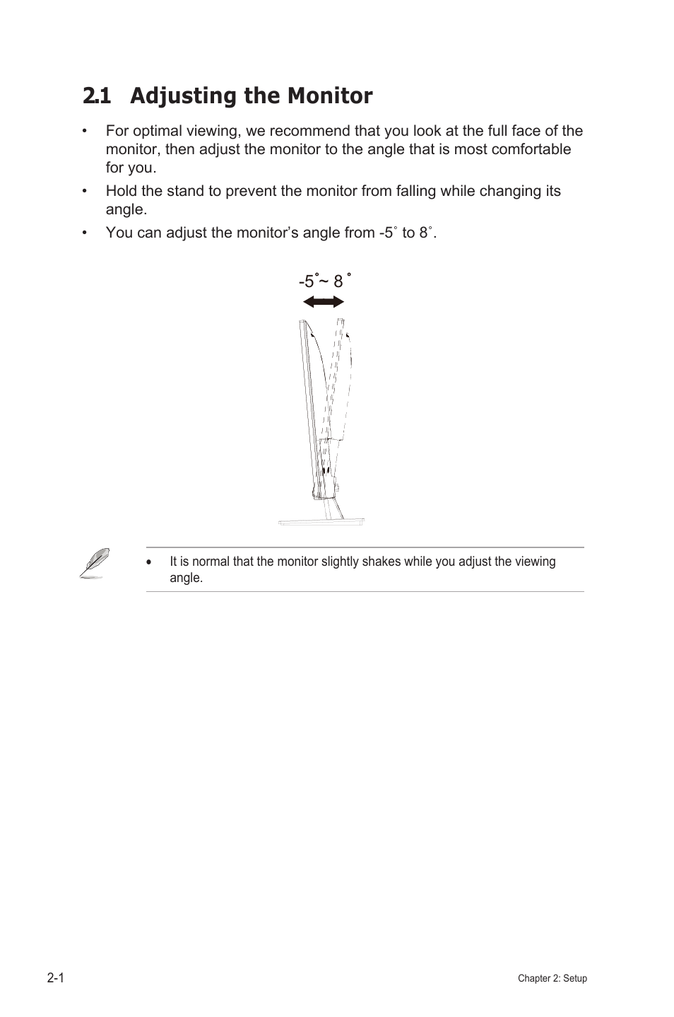 1 adjusting the monitor | Asus VP32AQ Eye Care 31.5" 16:9 Adaptive-Sync/FreeSync QHD HDR IPS Monitor User Manual | Page 12 / 26