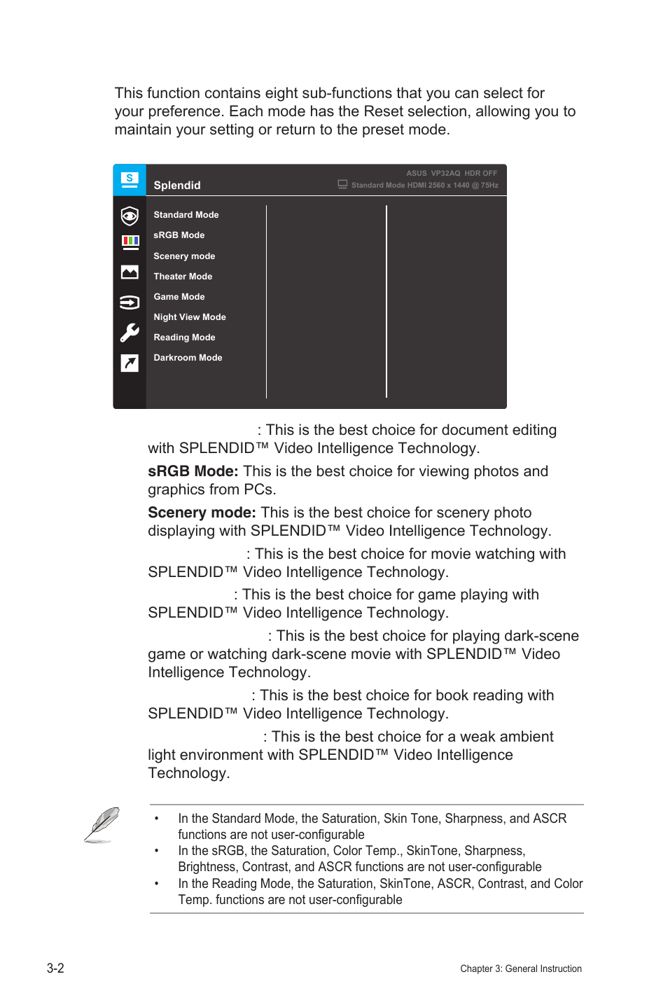 2 osd function introduction, Reconfigur | Asus VP32AQ Eye Care 31.5" 16:9 Adaptive-Sync/FreeSync QHD HDR IPS Monitor User Manual | Page 15 / 26