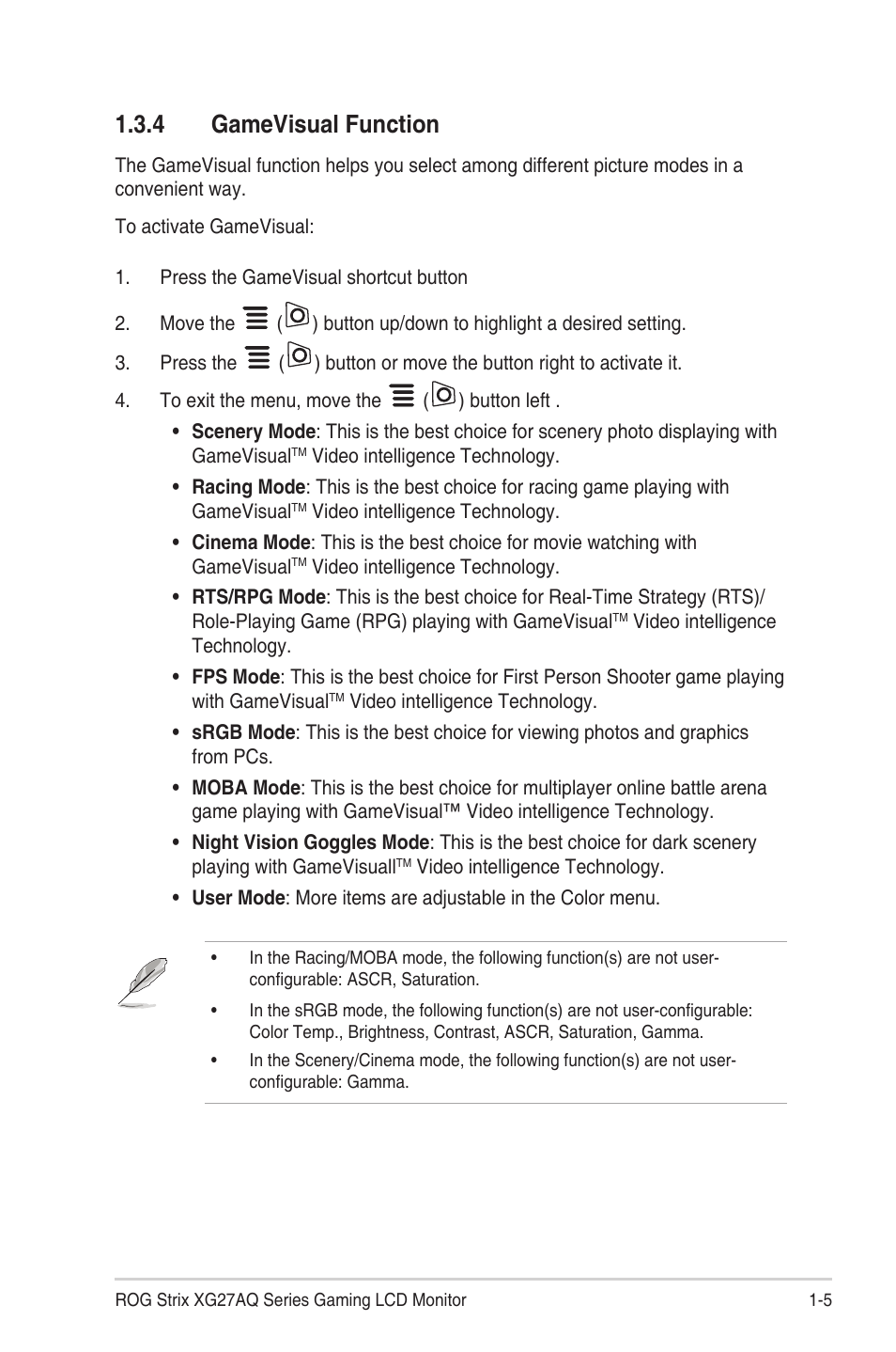 4 gamevisual function, Gamevisual function -5 | Asus Republic of Gamers Strix 27" HDR 170 Hz Gaming Monitor (White) User Manual | Page 13 / 32