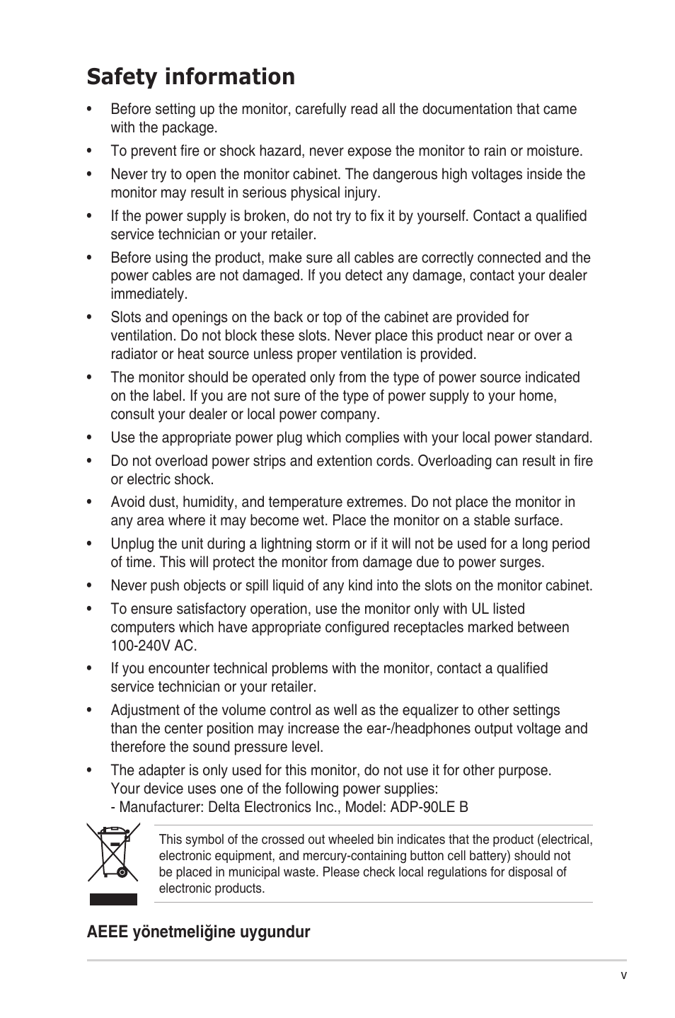 Safety information | Asus Republic of Gamers Strix 27" HDR 170 Hz Gaming Monitor (White) User Manual | Page 5 / 32