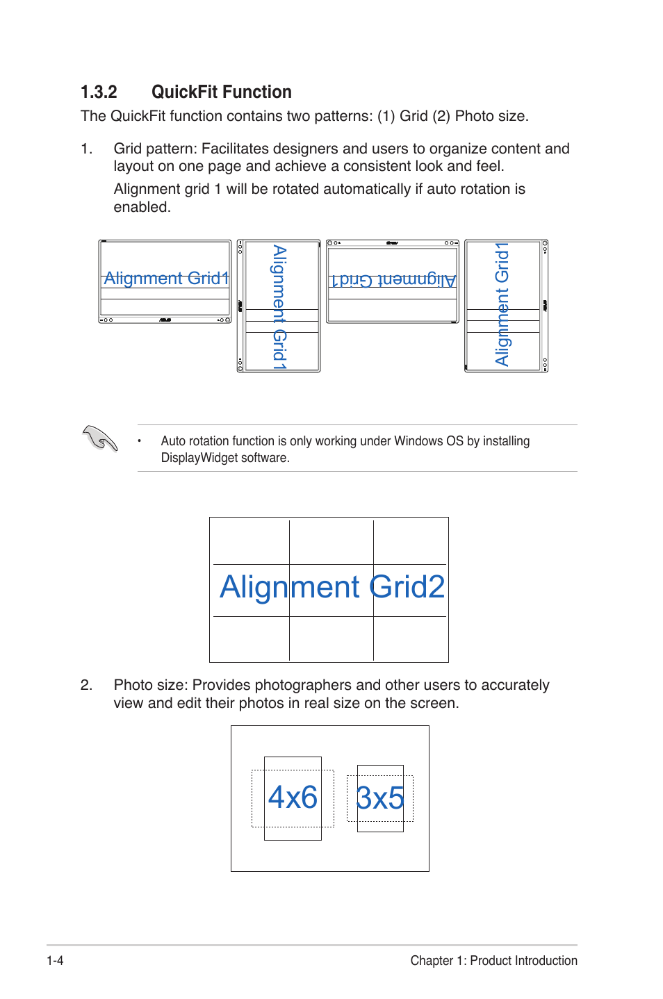 2 quickfit function, Quickfit function -4, Alignment grid2 | 3x5 4x6 | Asus ZenScreen Touch MB16AMT 15.6" 16:9 Multi-Touch IPS Monitor User Manual | Page 10 / 32
