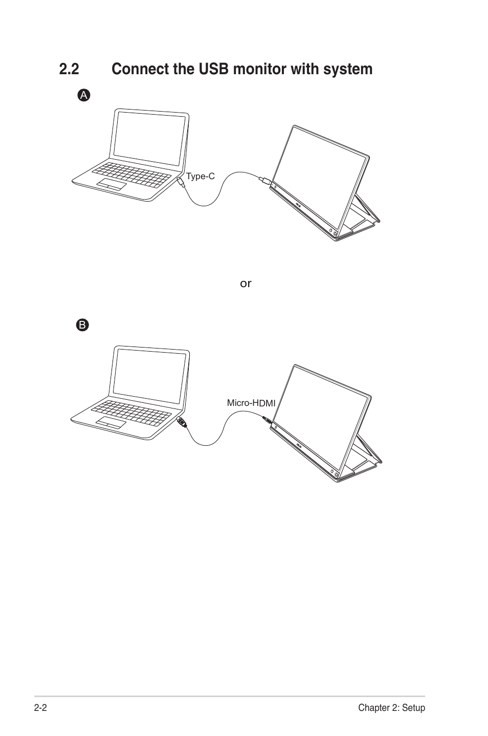 2 connect the usb monitor with system, Connect the usb monitor with system -2 | Asus ZenScreen Touch MB16AMT 15.6" 16:9 Multi-Touch IPS Monitor User Manual | Page 12 / 32