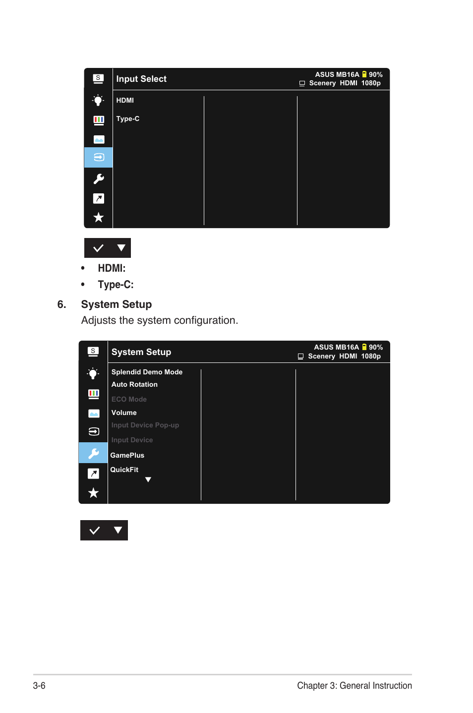 6 chapter 3: general instruction | Asus ZenScreen Touch MB16AMT 15.6" 16:9 Multi-Touch IPS Monitor User Manual | Page 24 / 32