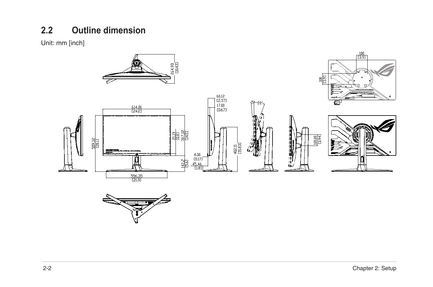 2 outline dimension, Outline dimension -2 | Asus ROG Strix XG27AQMR 27" 1440p HDR 300 Hz Gaming Monitor User Manual | Page 17 / 30