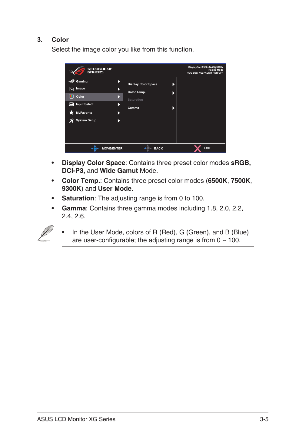 Asus ROG Strix XG27AQMR 27" 1440p HDR 300 Hz Gaming Monitor User Manual | Page 23 / 30