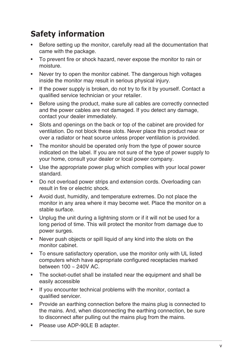 Safety information | Asus ROG Strix XG27AQMR 27" 1440p HDR 300 Hz Gaming Monitor User Manual | Page 5 / 30