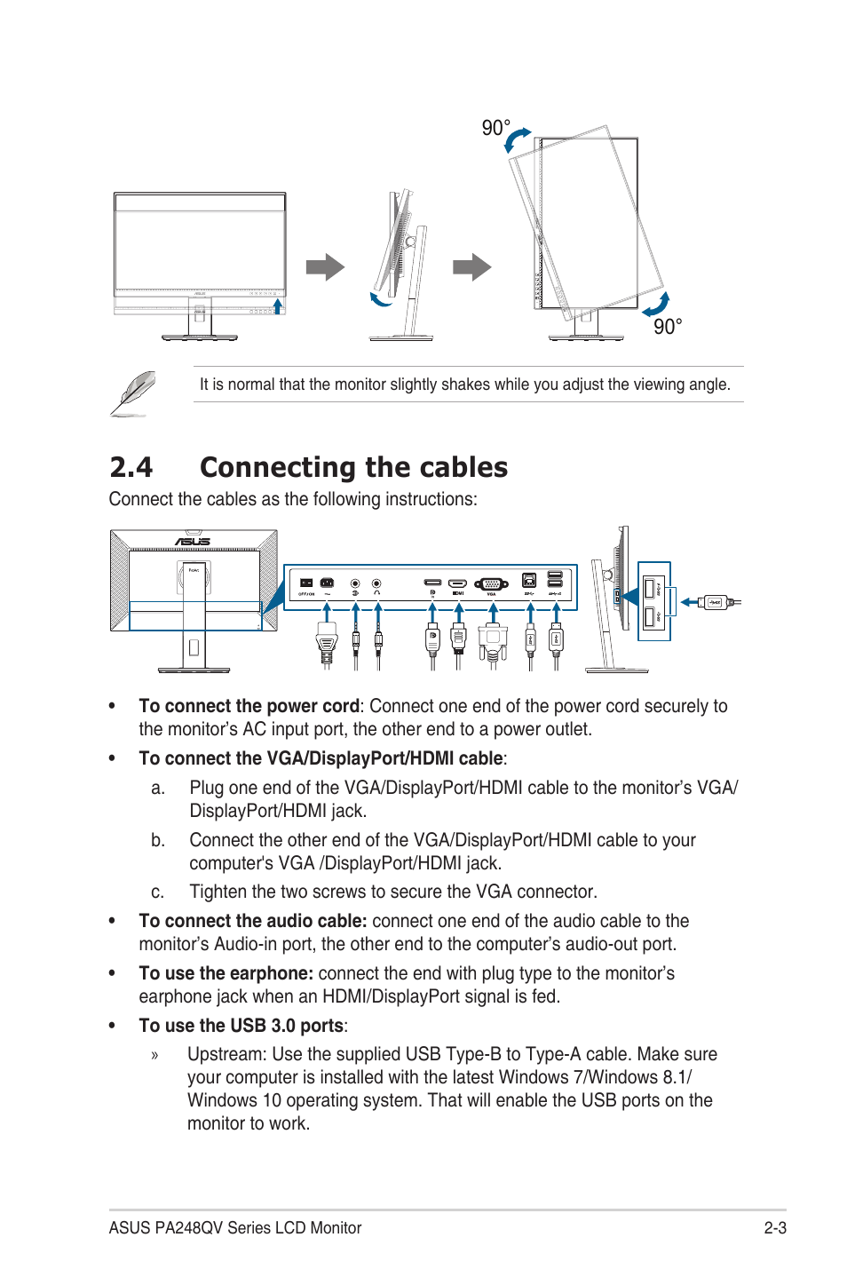 4 connecting the cables, Connecting.the.cables -3 | Asus ProArt Display PA248QV 24.1" 16:10 Adaptive-Sync IPS Monitor User Manual | Page 16 / 32