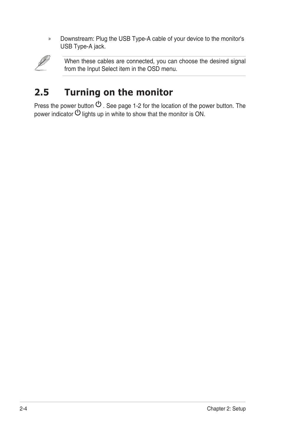 5 turning on the monitor, Turning.on.the.monitor -4 | Asus ProArt Display PA248QV 24.1" 16:10 Adaptive-Sync IPS Monitor User Manual | Page 17 / 32