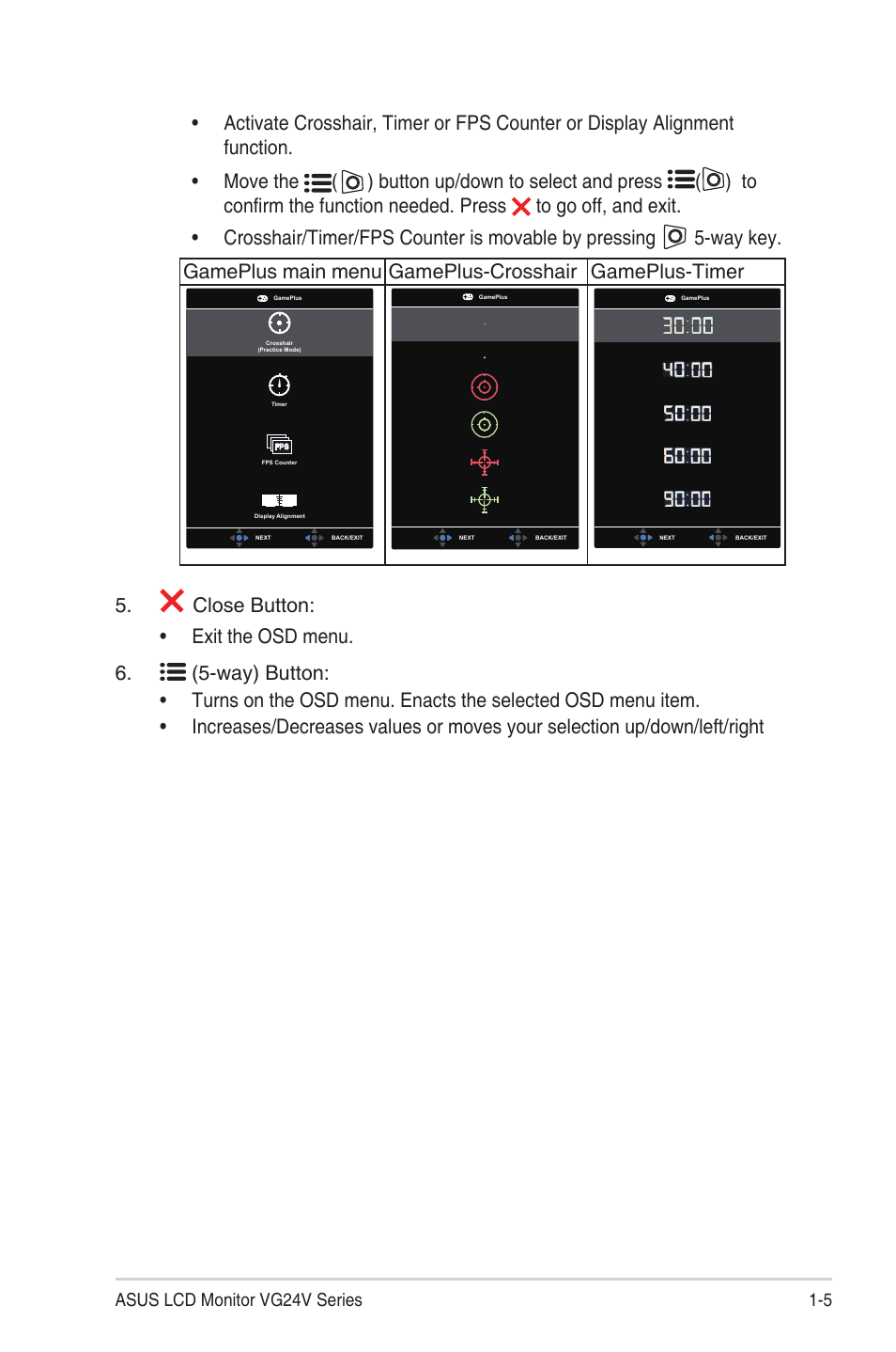 5 asus lcd monitor vg24v series | Asus TUF Gaming VG24VQE 23.6" 16:9 Curved FreeSync 165 Hz VA Gaming Monitor User Manual | Page 12 / 26